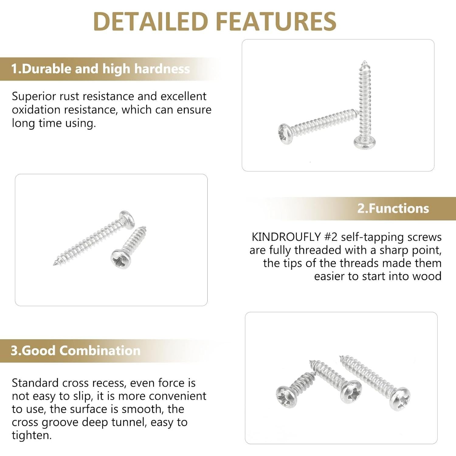 Kit de 252 Tornillos Autoperforantes Kindroufly #2 Acero Inoxidable
