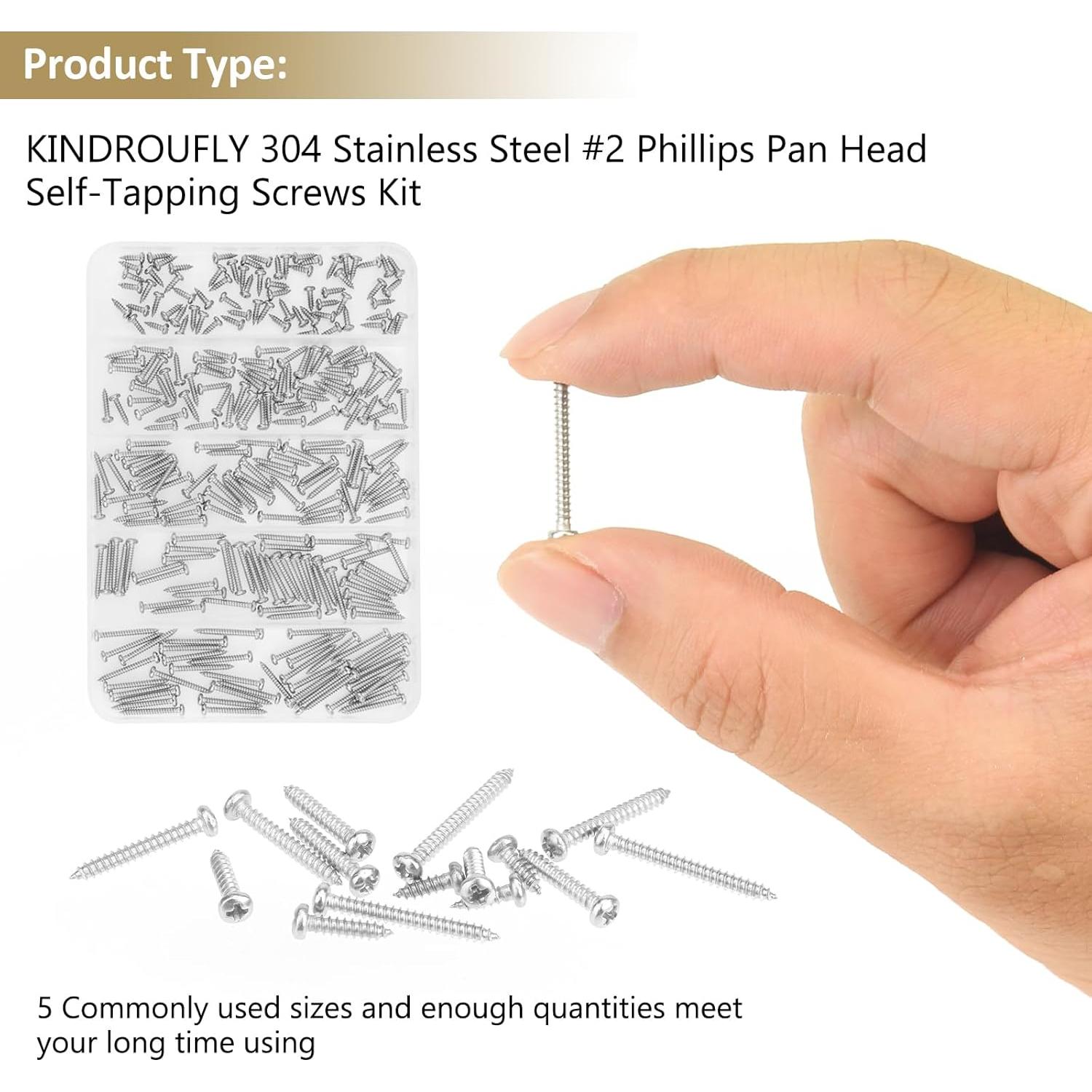 Kit de 252 Tornillos Autoperforantes Kindroufly #2 Acero Inoxidable