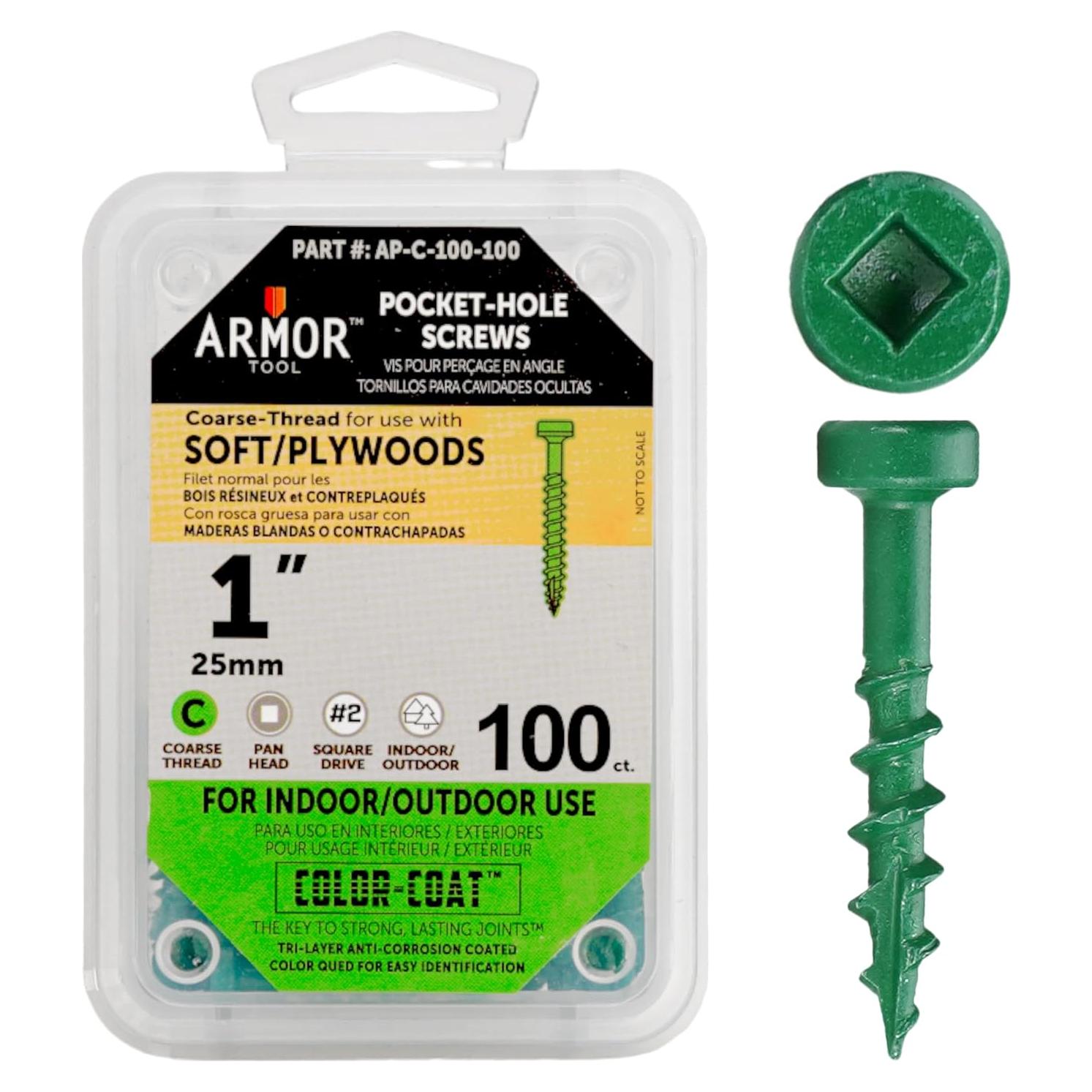 Tornillos para Agujeros de Bolsillo Armor Tool 100 Pzas 2.54 cm