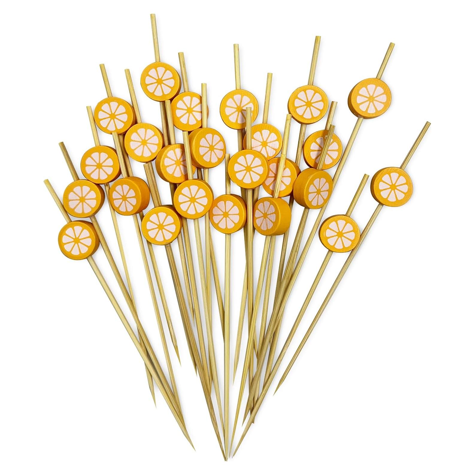 100 Palillos de Bambú Naranja para Cócteles 12 cm