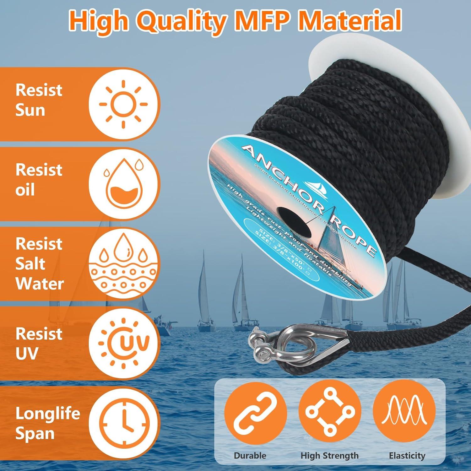 Cuerda de Ancla WTMore 15.24 m x 0.95 cm Polipropileno Negra