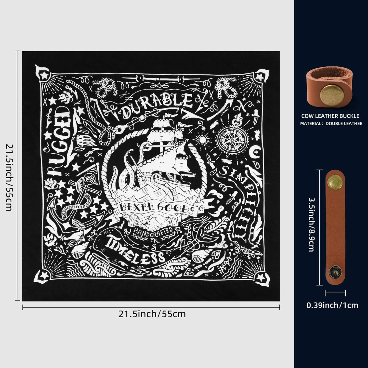 Bufanda de Algodón 100% con Hebilla de Cuero - Patrón Retro 55x55cm