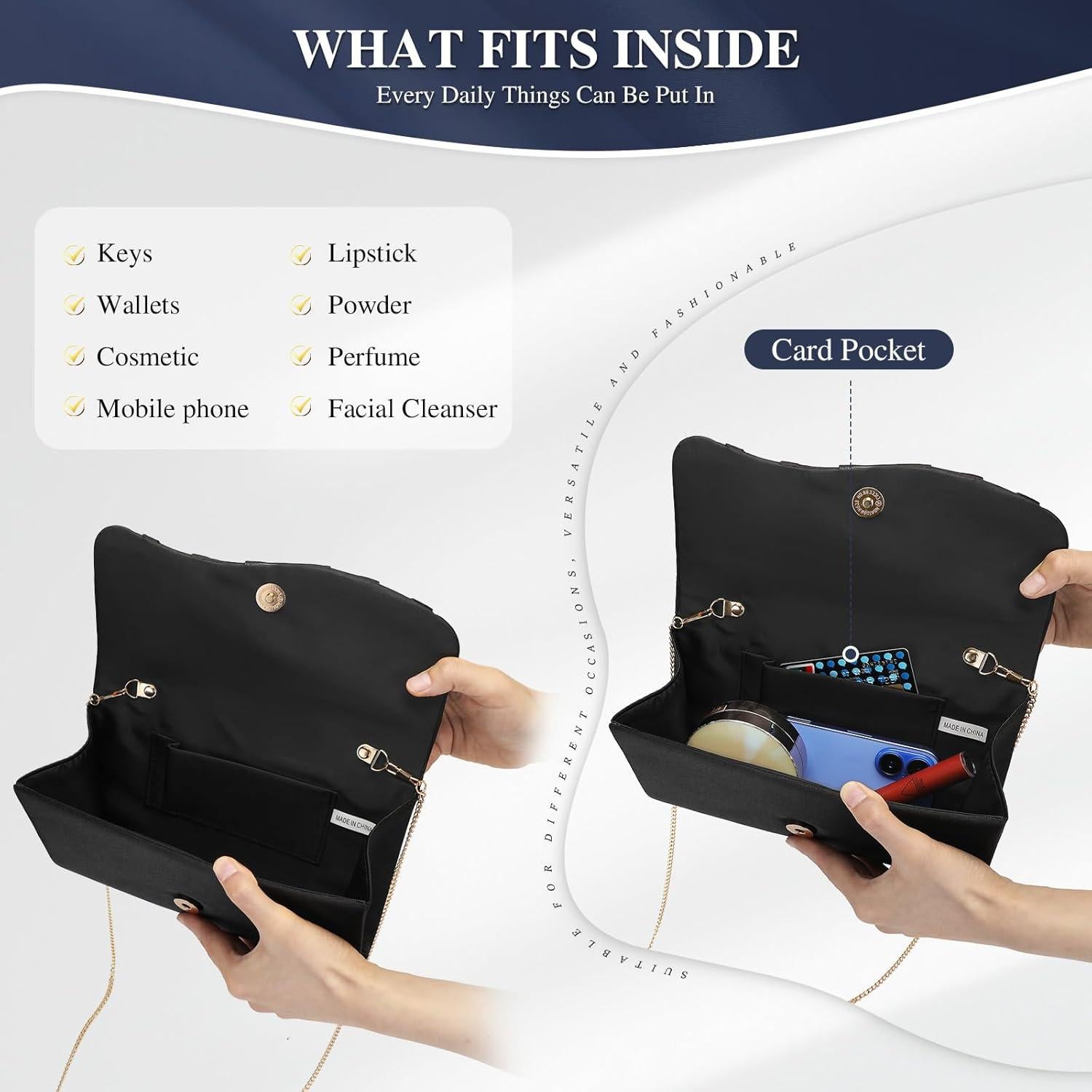 Bolso de Noche Plisado UBAYMAX para Mujeres - Negro