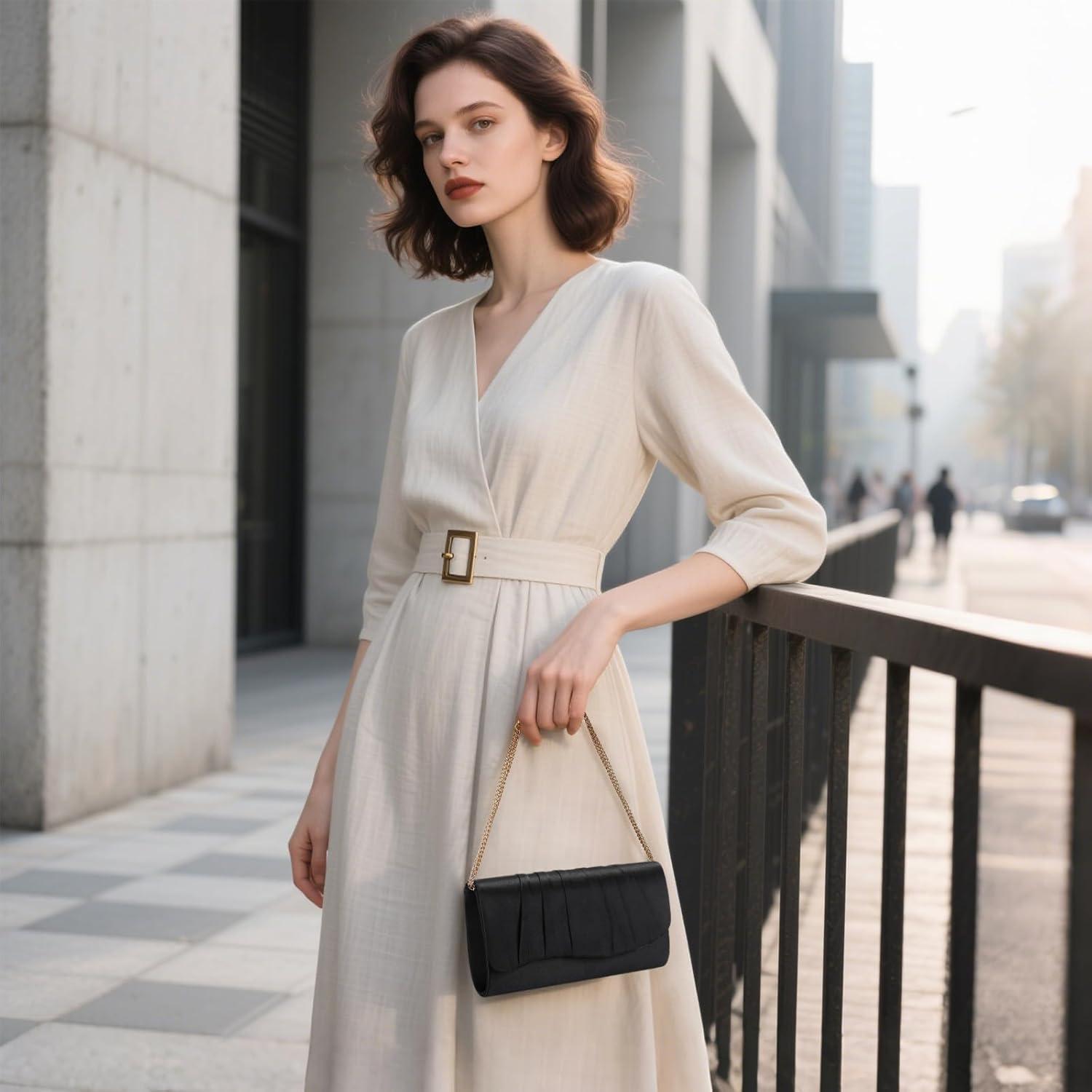 Bolso de Noche Plisado UBAYMAX para Mujeres - Negro