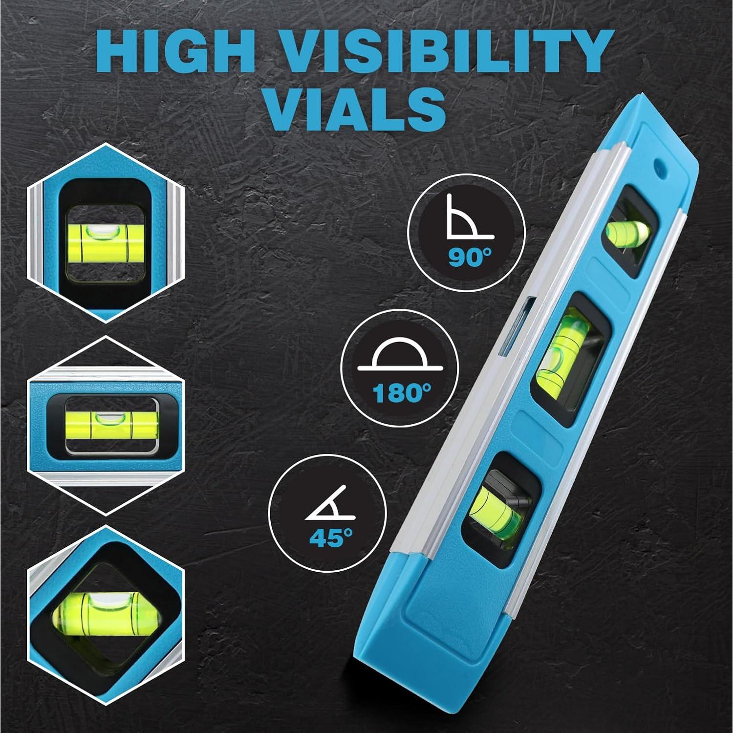 Nivel Torpedo Magnético 23 cm Genérico con 3 Frascos de Burbuja