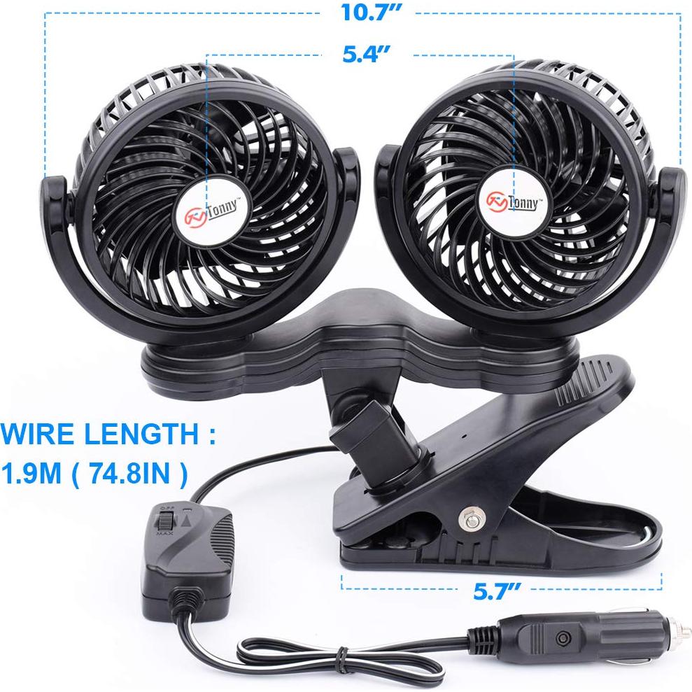 Ventilador de Coche Doble Cabeza TN TONNY 12V Clip 10 cm