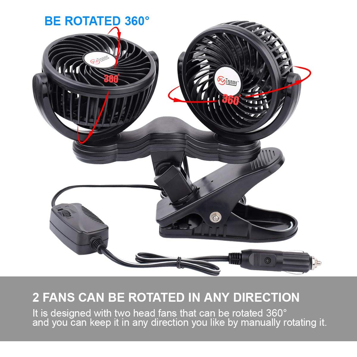 Ventilador de Coche Doble Cabeza TN TONNY 12V Clip 10 cm