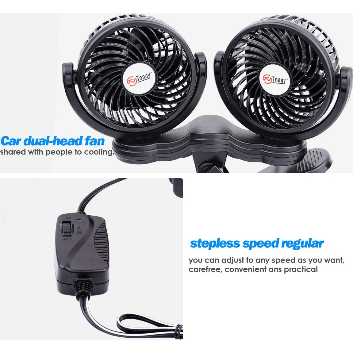 Ventilador de Coche Doble Cabeza TN TONNY 12V Clip 10 cm