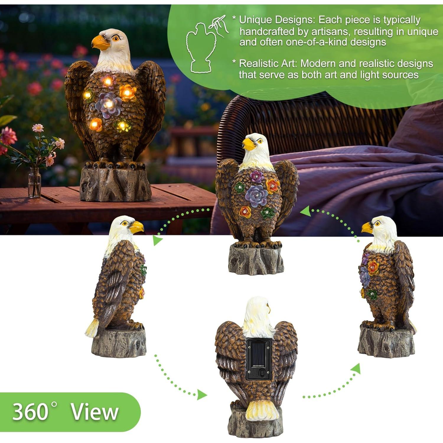 Estatua de Jardín Águila Marrón con Luces Solares TAKE ME
