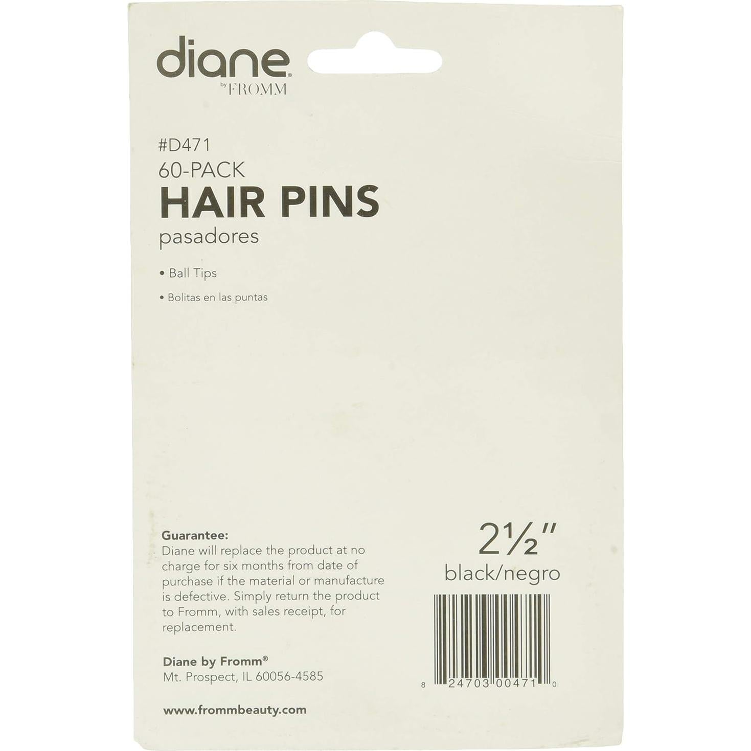 Pinzas para el cabello Diane, 6.35 cm, Color Negro, 60 Unidades