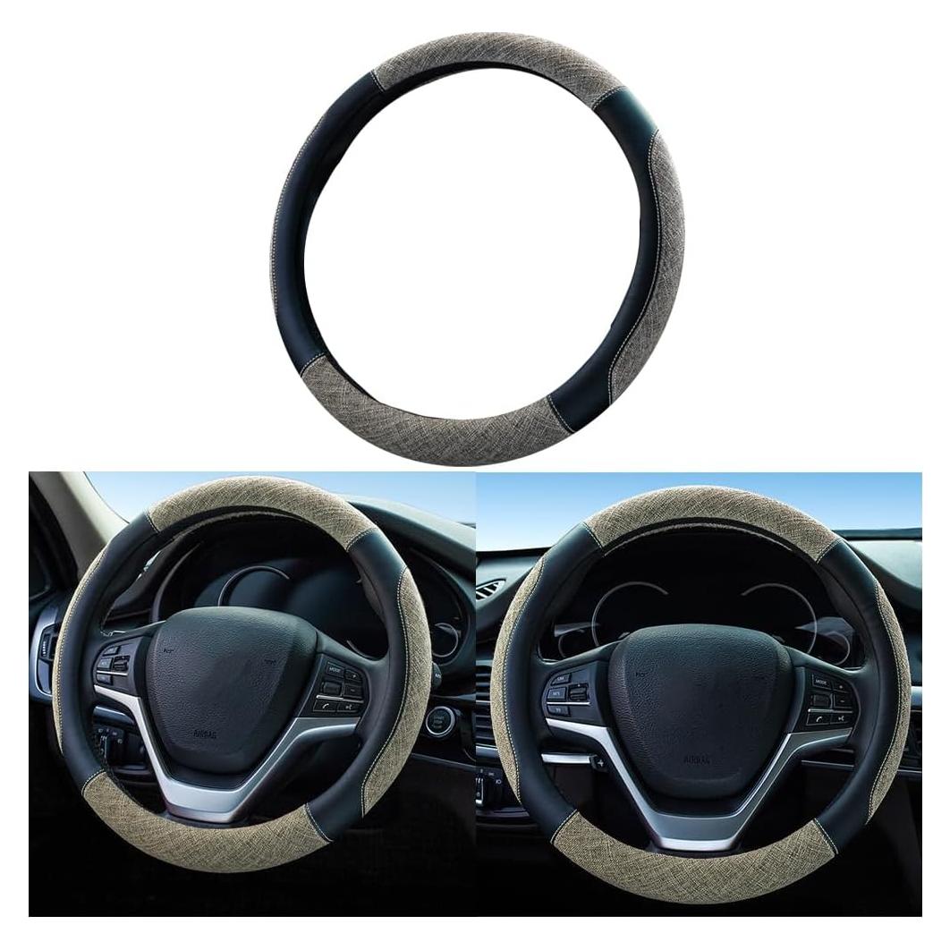 Cubierta de Volante Zipelo 38cm Lino Antideslizante Negro/Beige