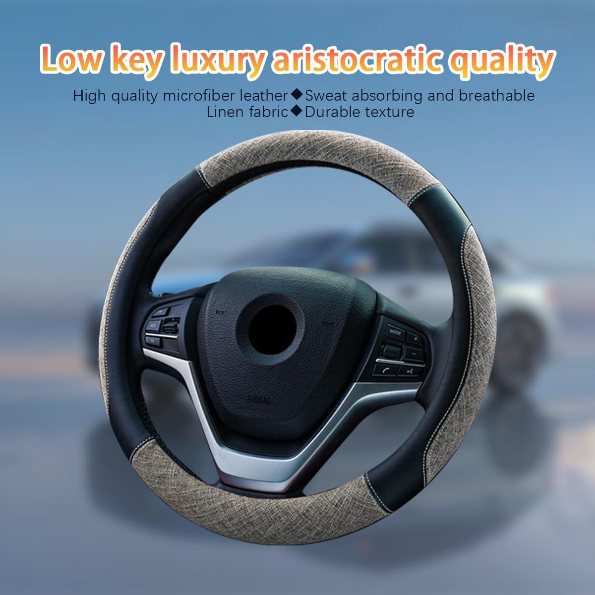 Cubierta de Volante Zipelo 38cm Lino Antideslizante Negro/Beige