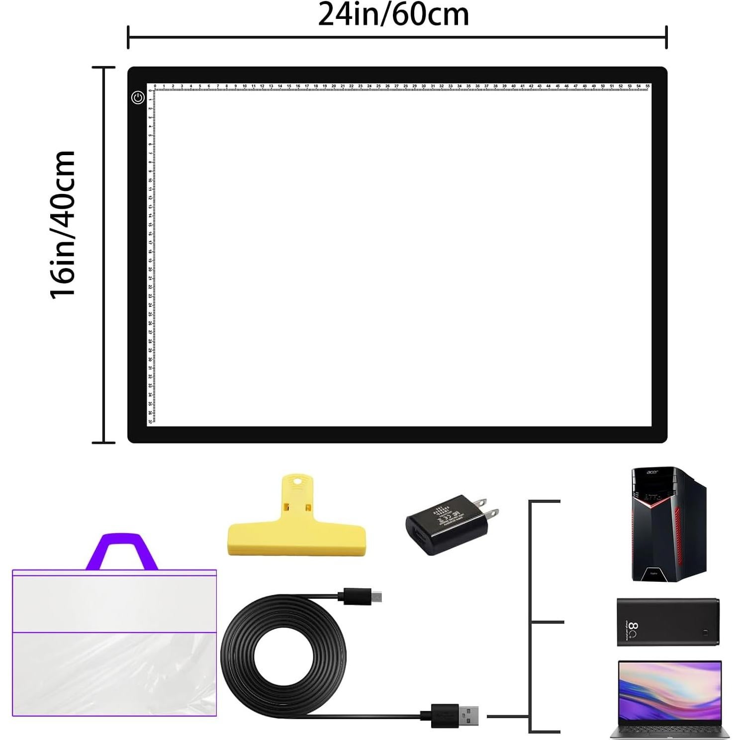 Tablero de Luz LED A2 LXJIN 60x40cm con Clip y Bolsa