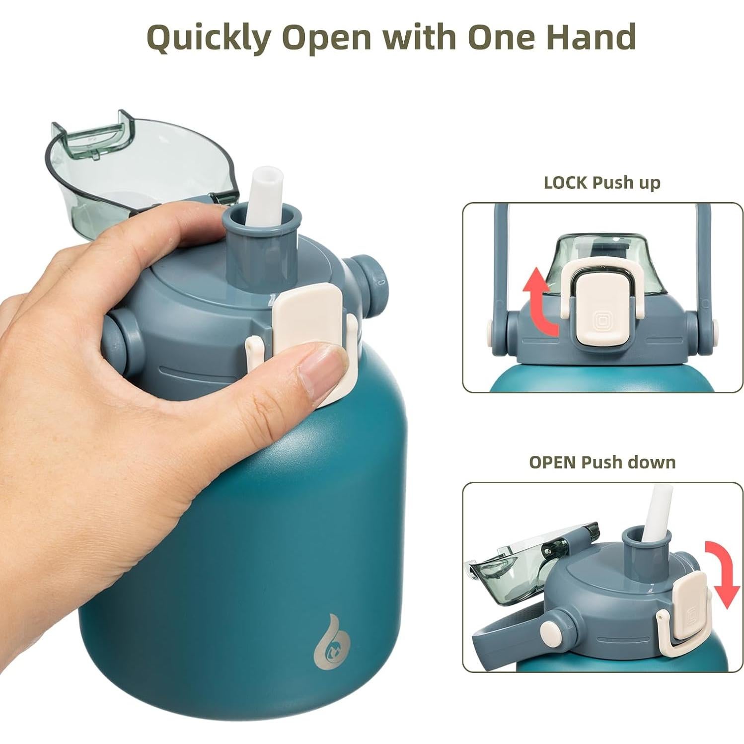 Botella de Agua Aislada BJPKPK 800 ml con Pajilla Azul