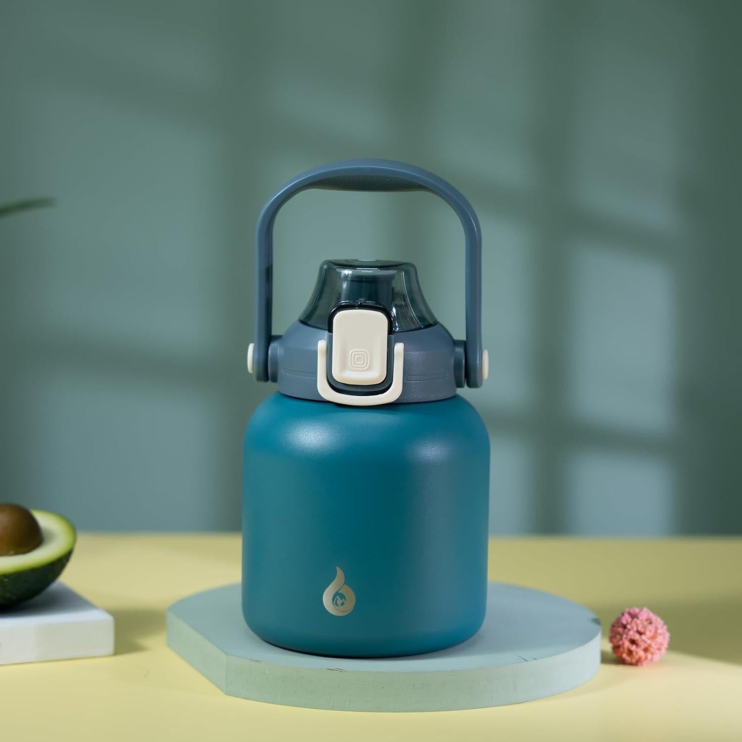 Botella de Agua Aislada BJPKPK 800 ml con Pajilla Azul