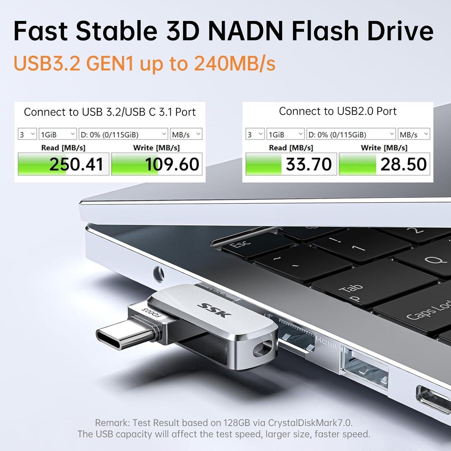 SSK 64GB Unidad Flash USB Doble USB-C y USB-A 3.2 Resistente