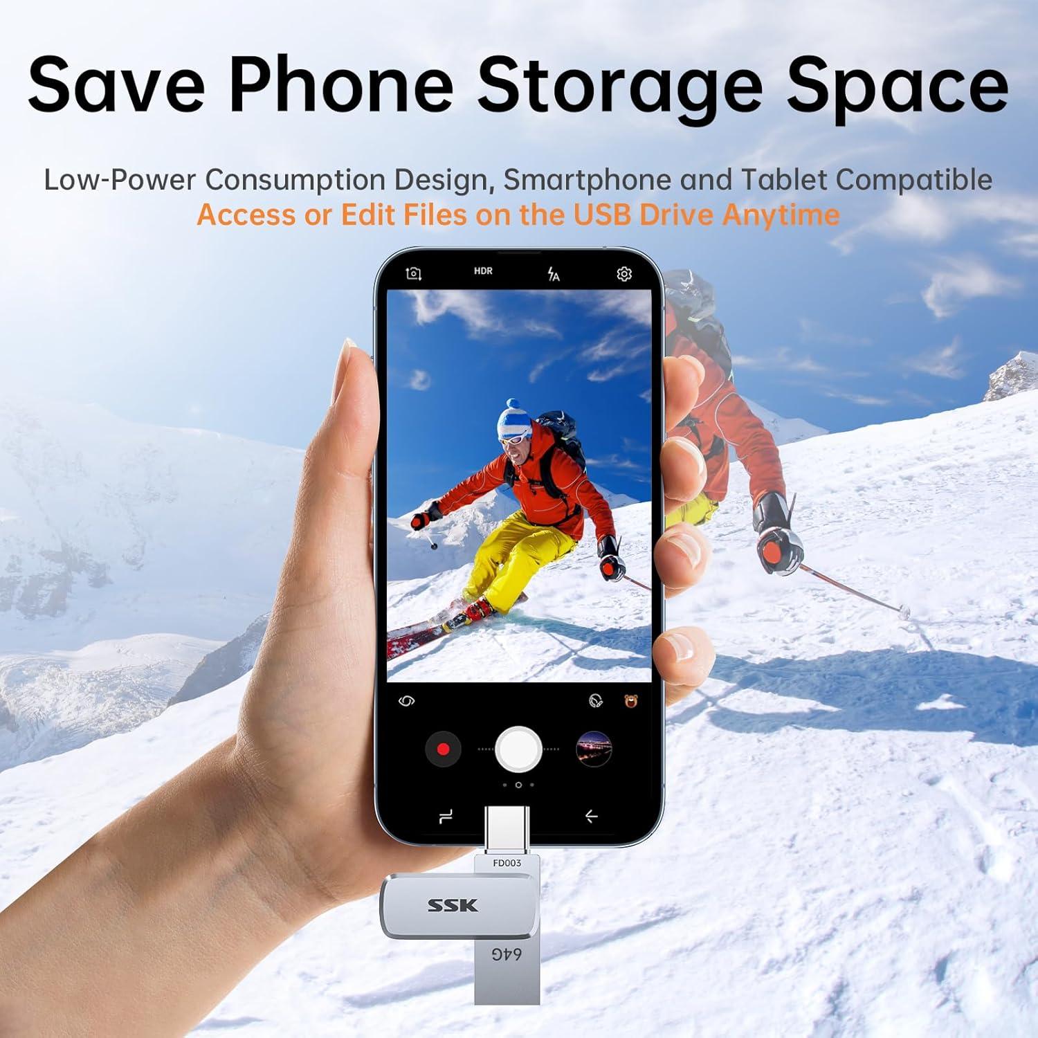 SSK 64GB Unidad Flash USB Doble USB-C y USB-A 3.2 Resistente