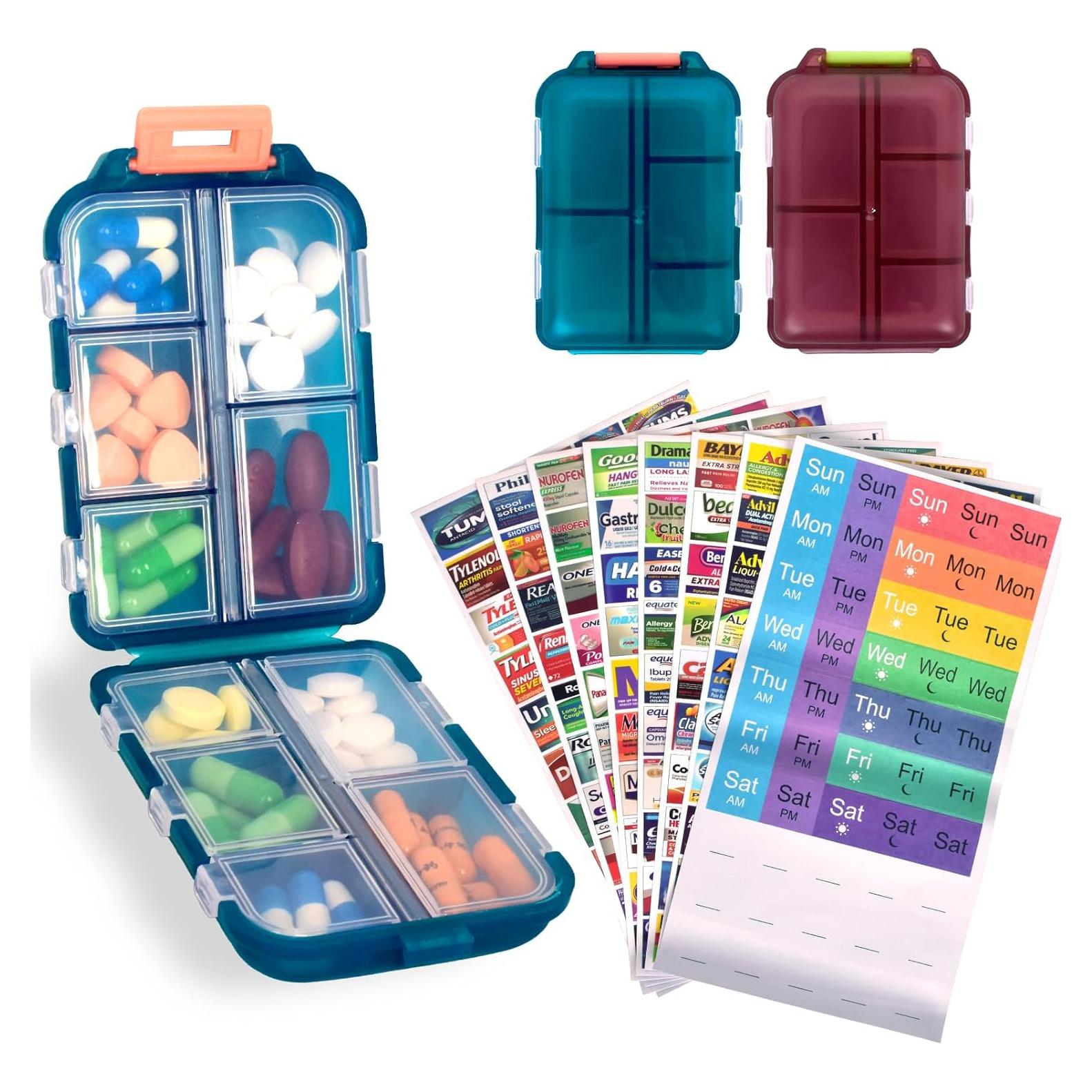 Organizador de Pastillas de Viaje CAPHONT 2 Pcs con 320 Etiquetas