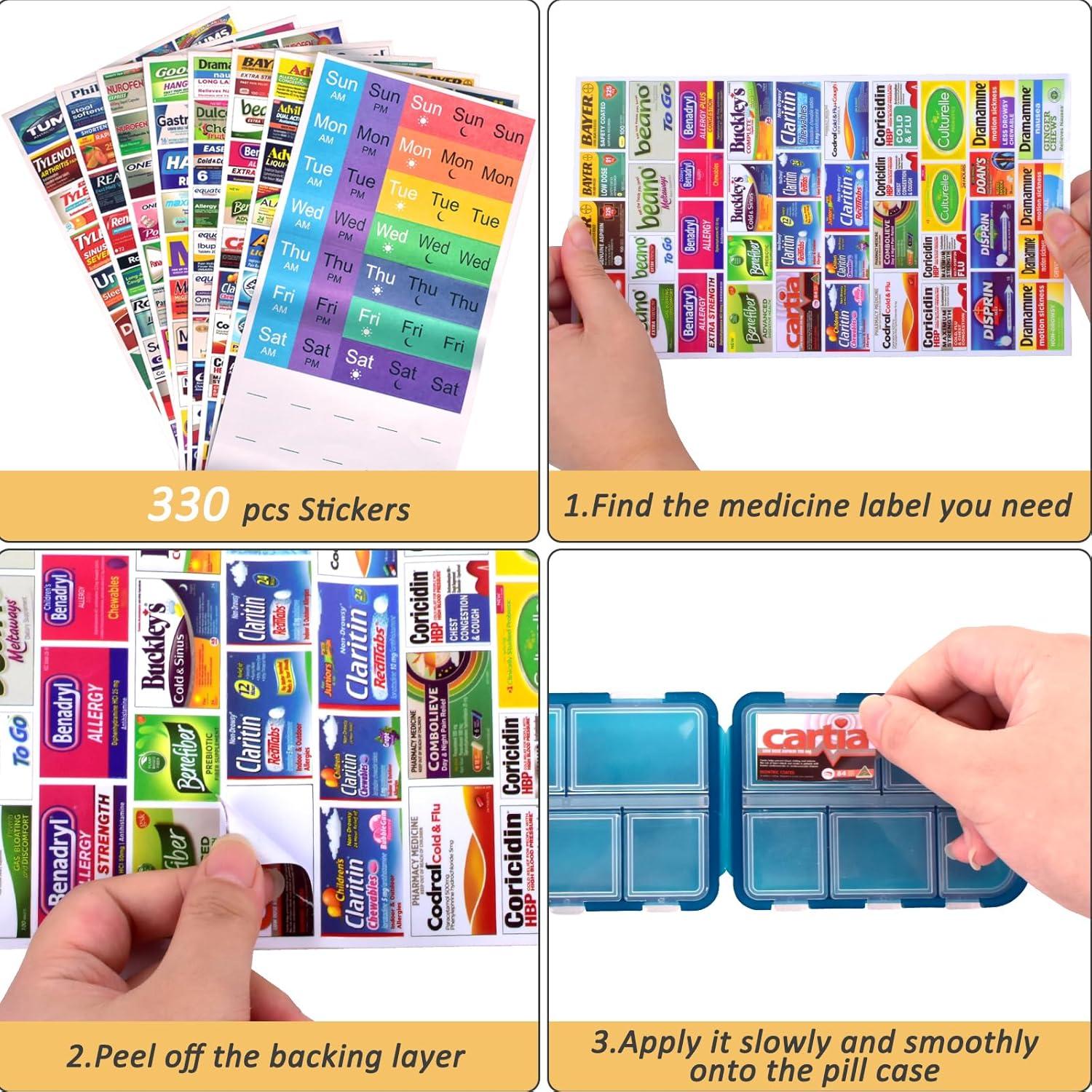 Organizador de Pastillas de Viaje CAPHONT 2 Pcs con 320 Etiquetas