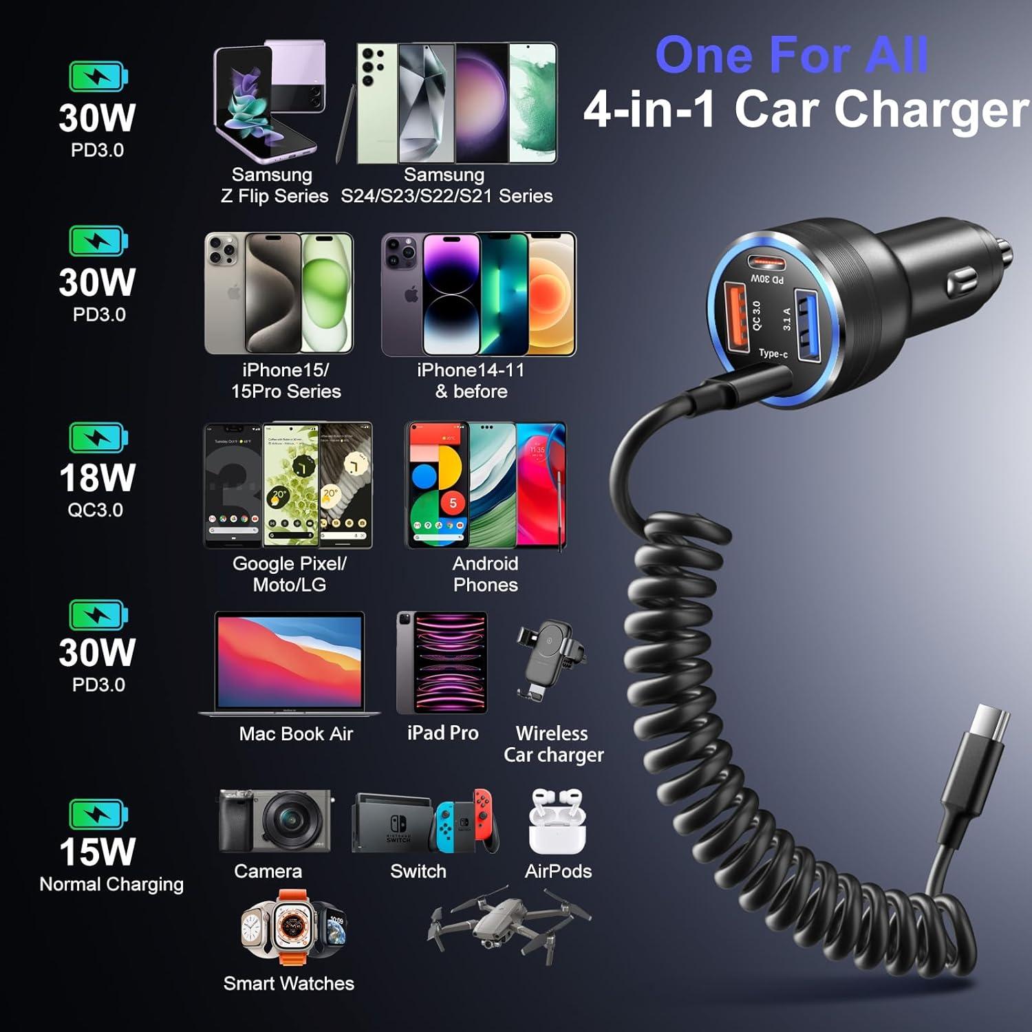 Cargador de coche Bangfun 65W 4 puertos USB-C y USB-A
