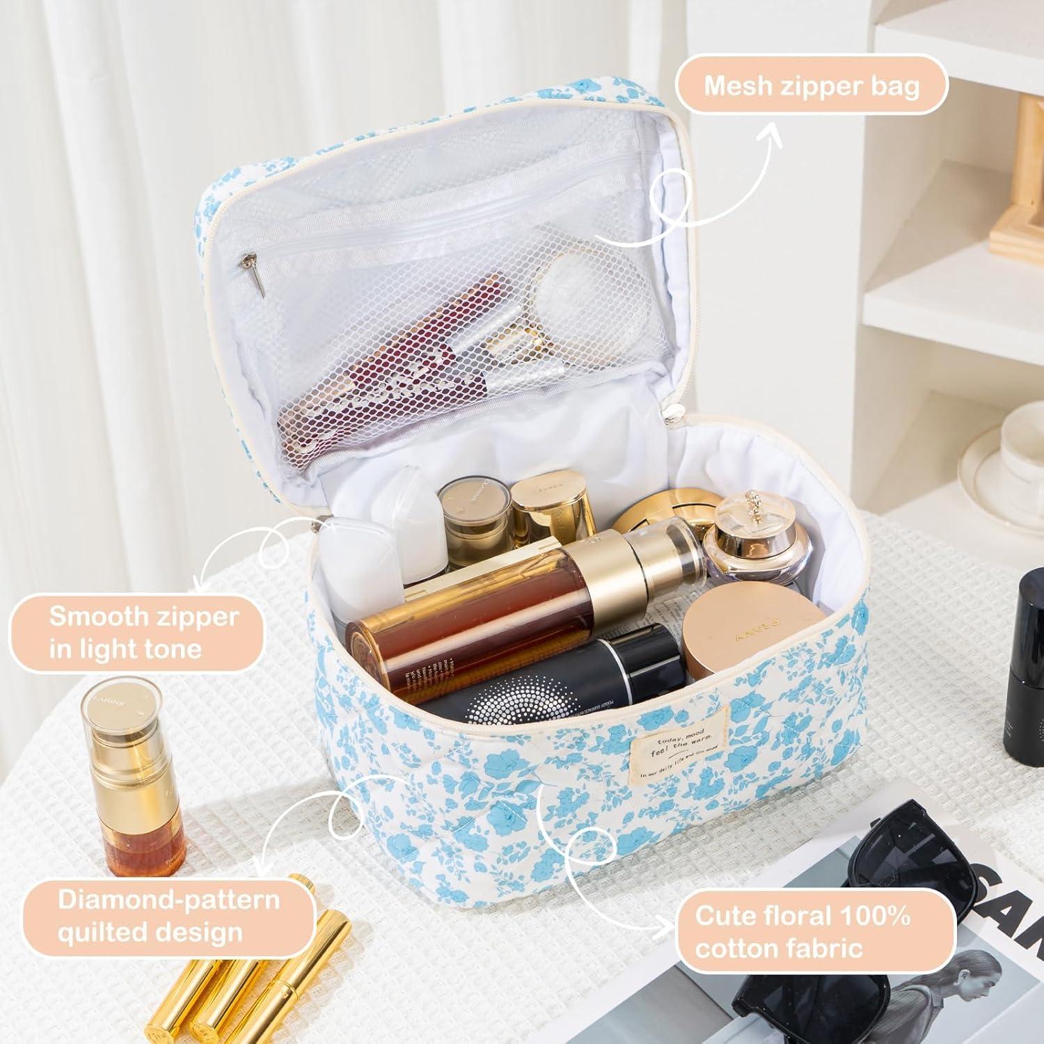 Bolsa de Maquillaje Acolchada UUYUUY Floral Azul Cielo 3 Piezas