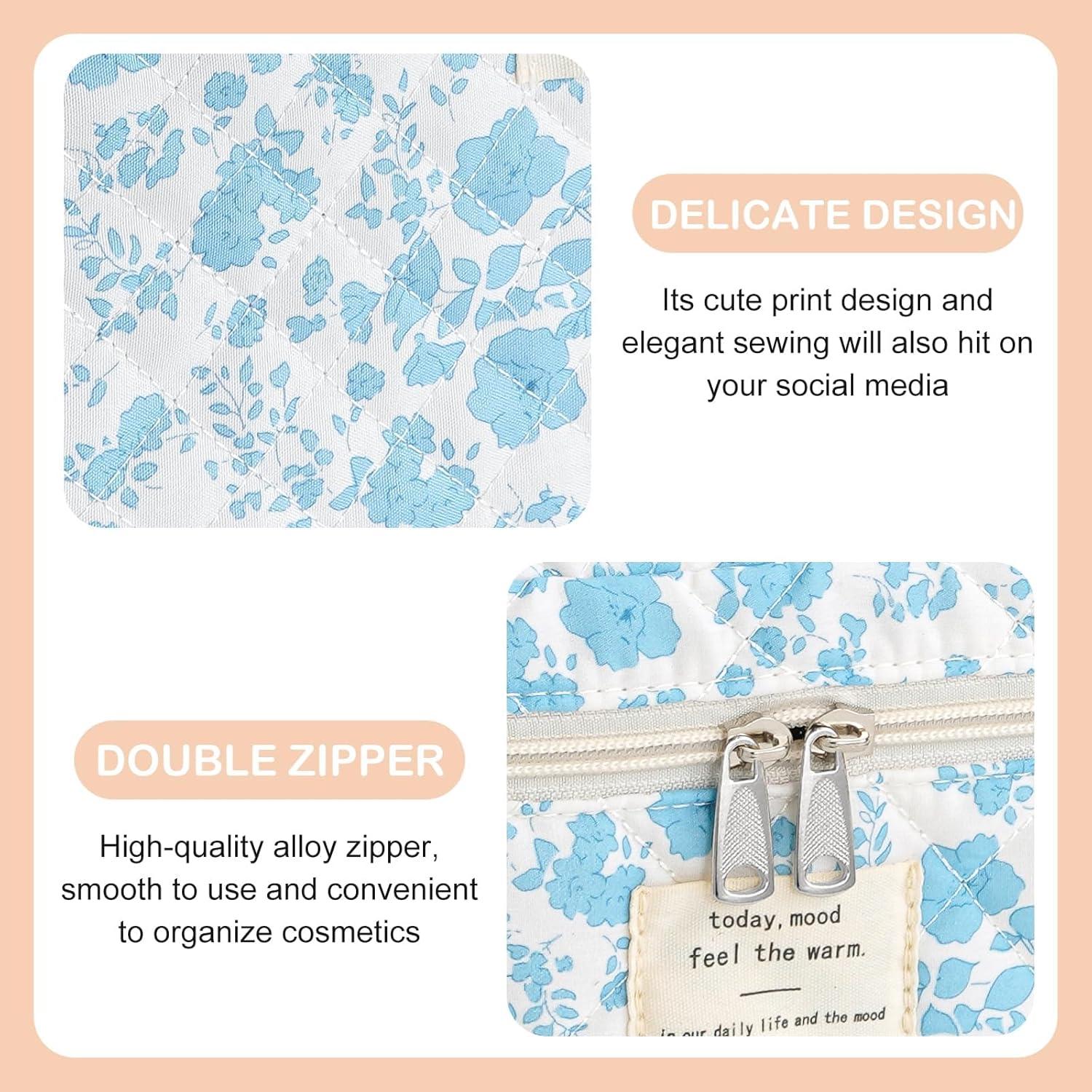 Bolsa de Maquillaje Acolchada UUYUUY Floral Azul Cielo 3 Piezas