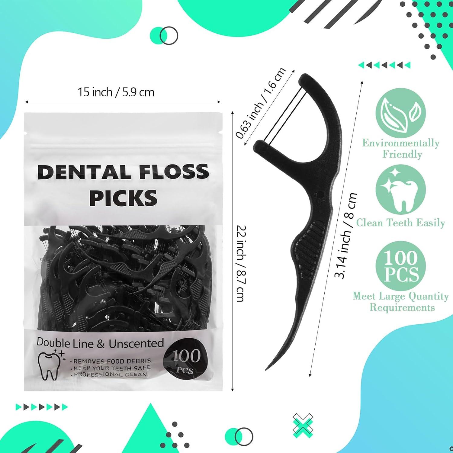 Palillos de Hilo Dental Baderke 100 Unidades Doble Línea Negro