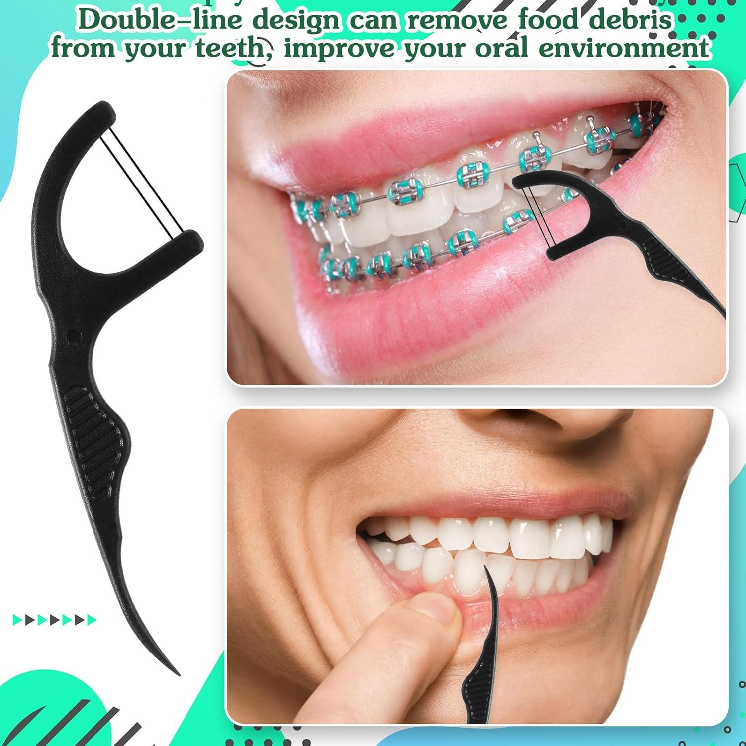 Palillos de Hilo Dental Baderke 100 Unidades Doble Línea Negro