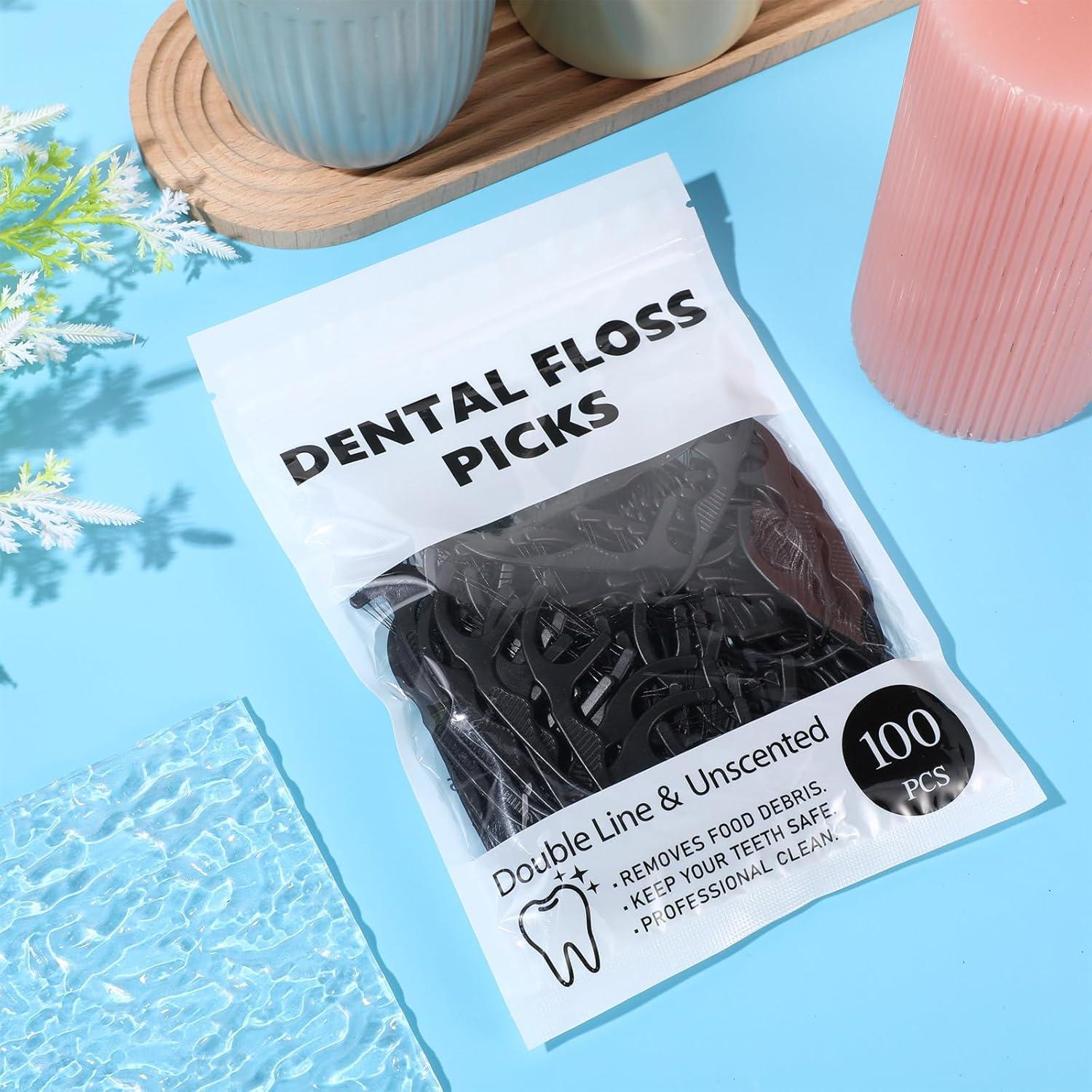 Palillos de Hilo Dental Baderke 100 Unidades Doble Línea Negro