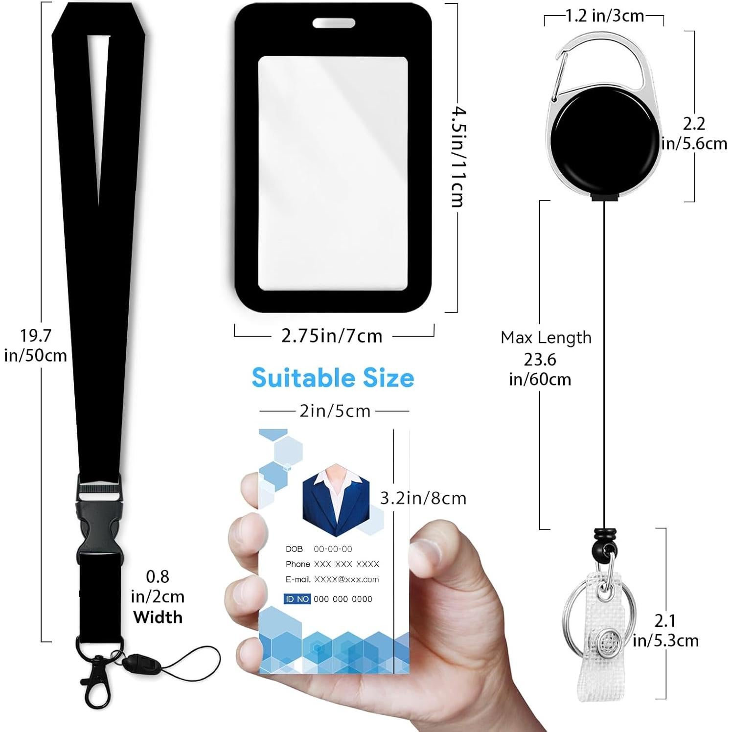 Porta Credencial Retráctil Sylwyfc Negro con Cordón y Clip