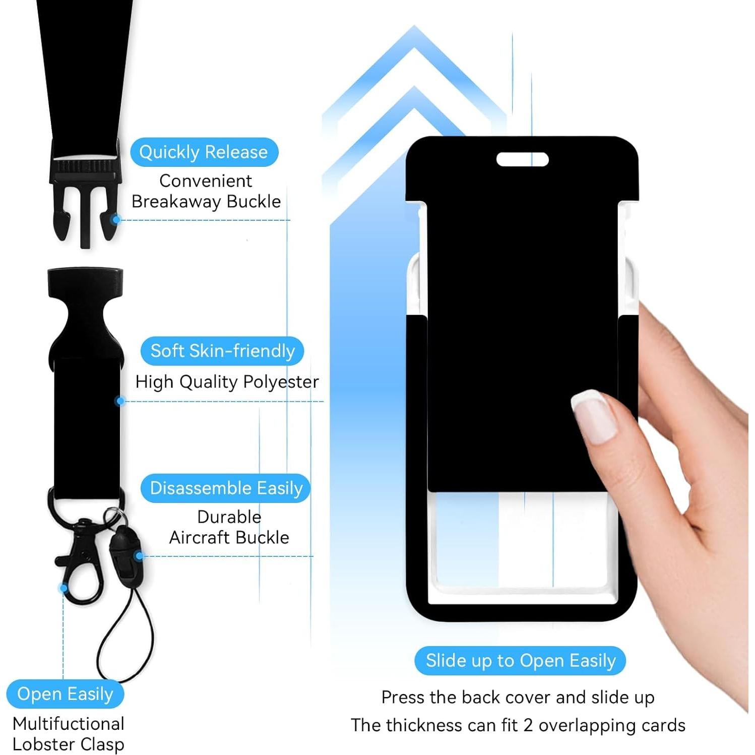 Porta Credencial Retráctil Sylwyfc Negro con Cordón y Clip