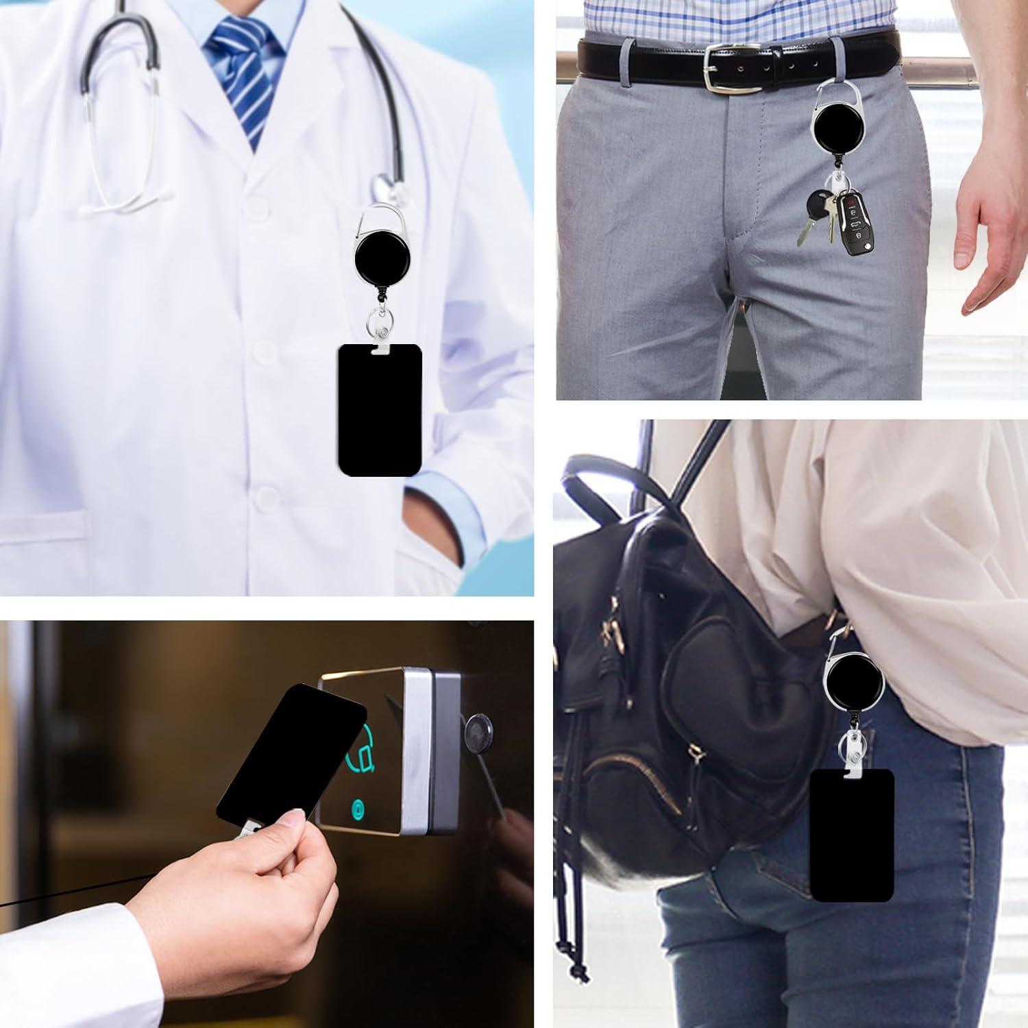 Porta Credencial Retráctil Sylwyfc Negro con Cordón y Clip