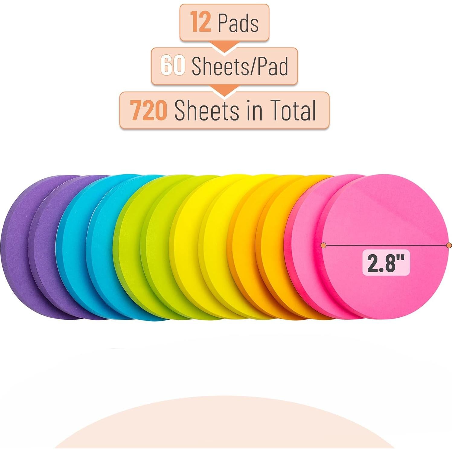 Notas Adhesivas Redondas Mr. Pen, 12 Blocs, 720 Hojas, 7.1 cm