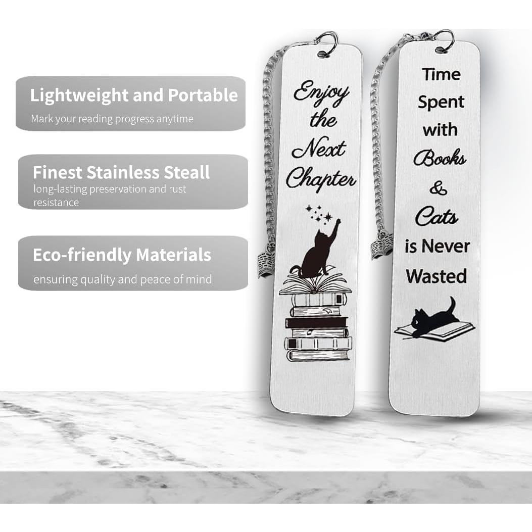 Marcadores de Acero Inoxidable para Amantes de los Gatos - 2 Pcs