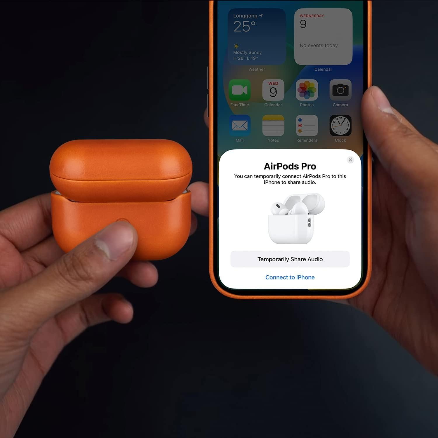 Funda de Cuero Maogoam para AirPods Pro 2 Naranja Premium