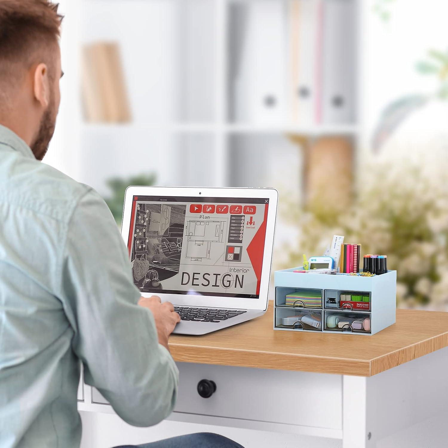 Organizador de Escritorio LETURE Azul con Cajones y Compartimentos