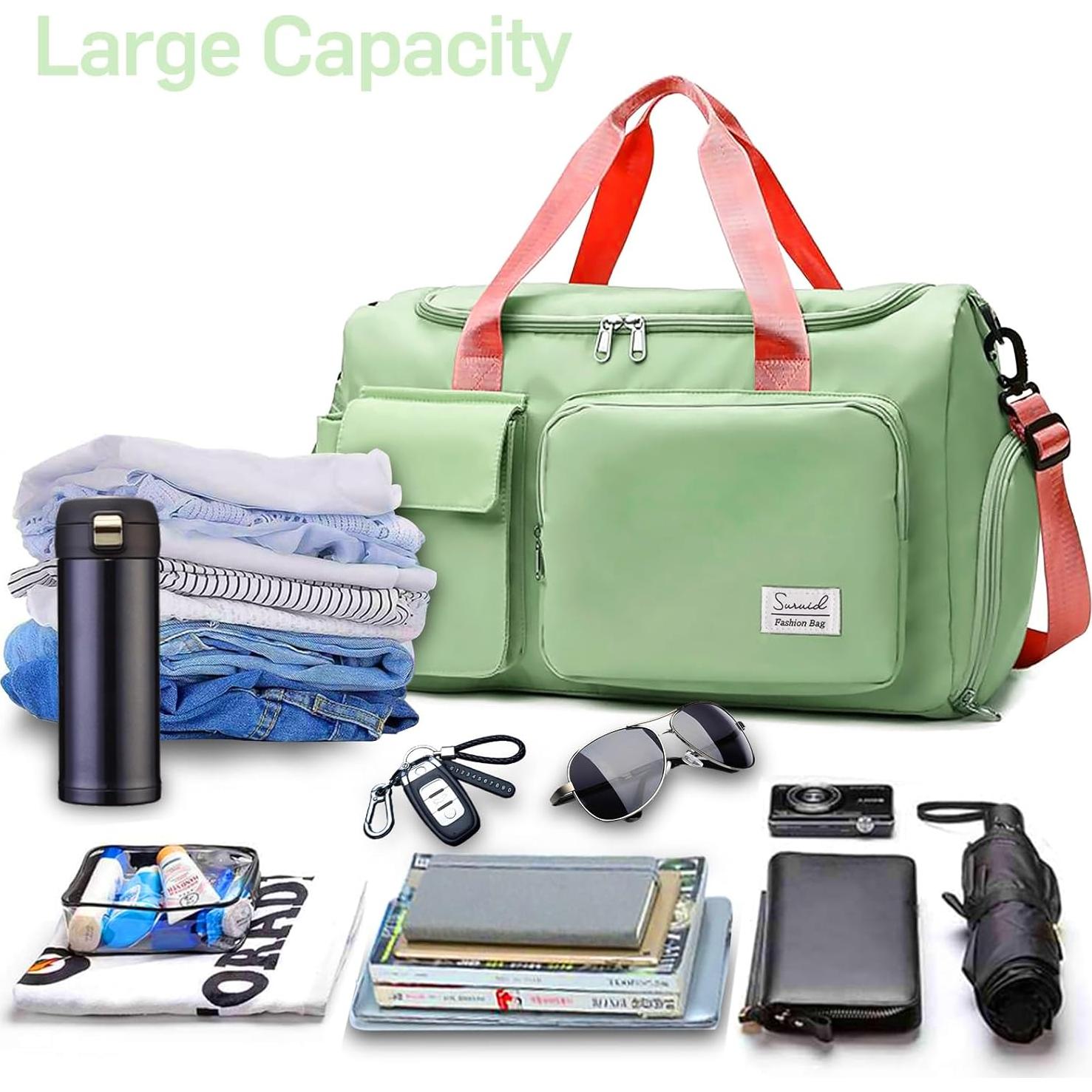 Bolsa de viaje tipo duffel Suruid 50x28x28cm Verde/Rosa