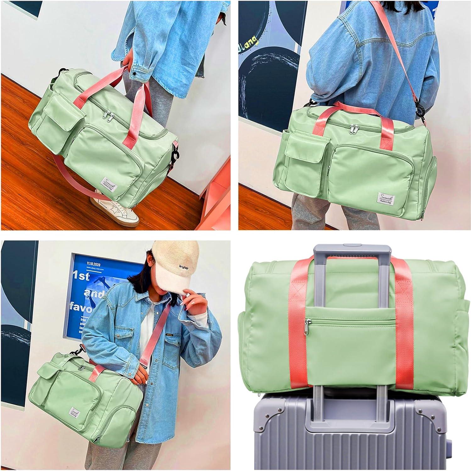 Bolsa de viaje tipo duffel Suruid 50x28x28cm Verde/Rosa