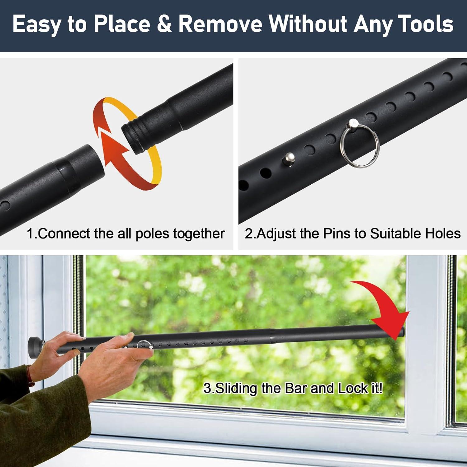 Barra de Seguridad Ajustable USDeikour para Puertas y Ventanas 43-130 cm