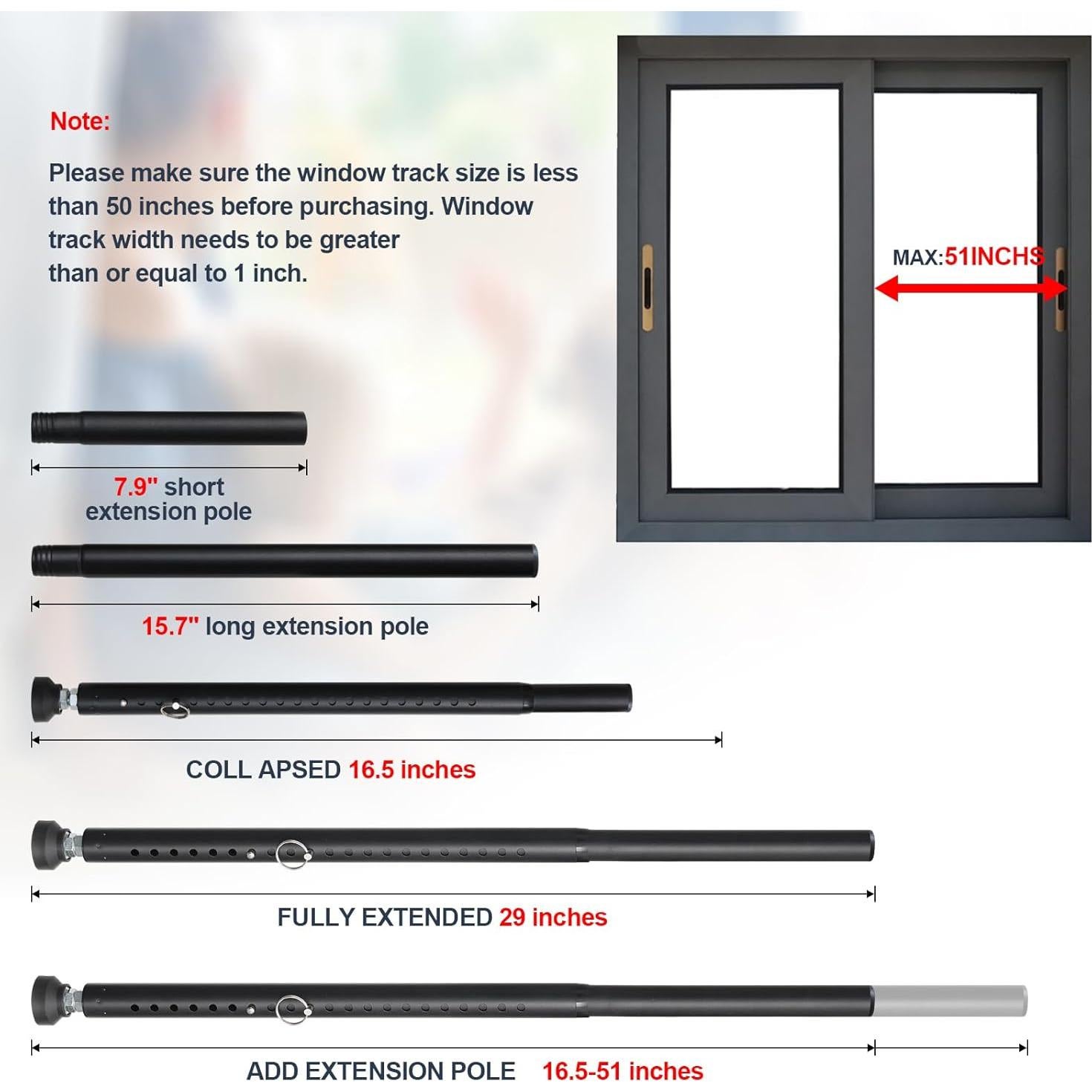 Barra de Seguridad Ajustable USDeikour para Puertas y Ventanas 43-130 cm
