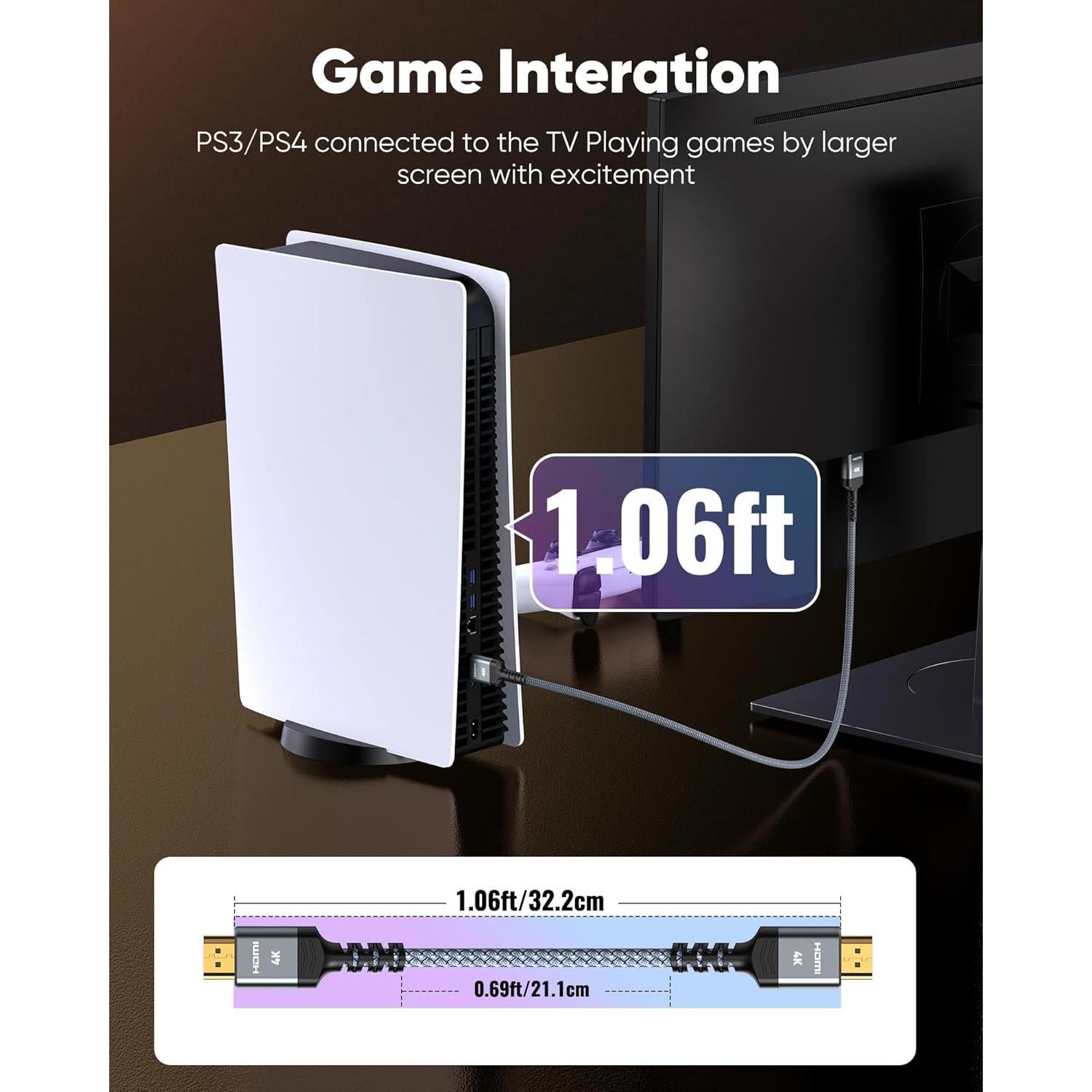 Cable HDMI 4K Highwings 0.32m Alta Velocidad Gris