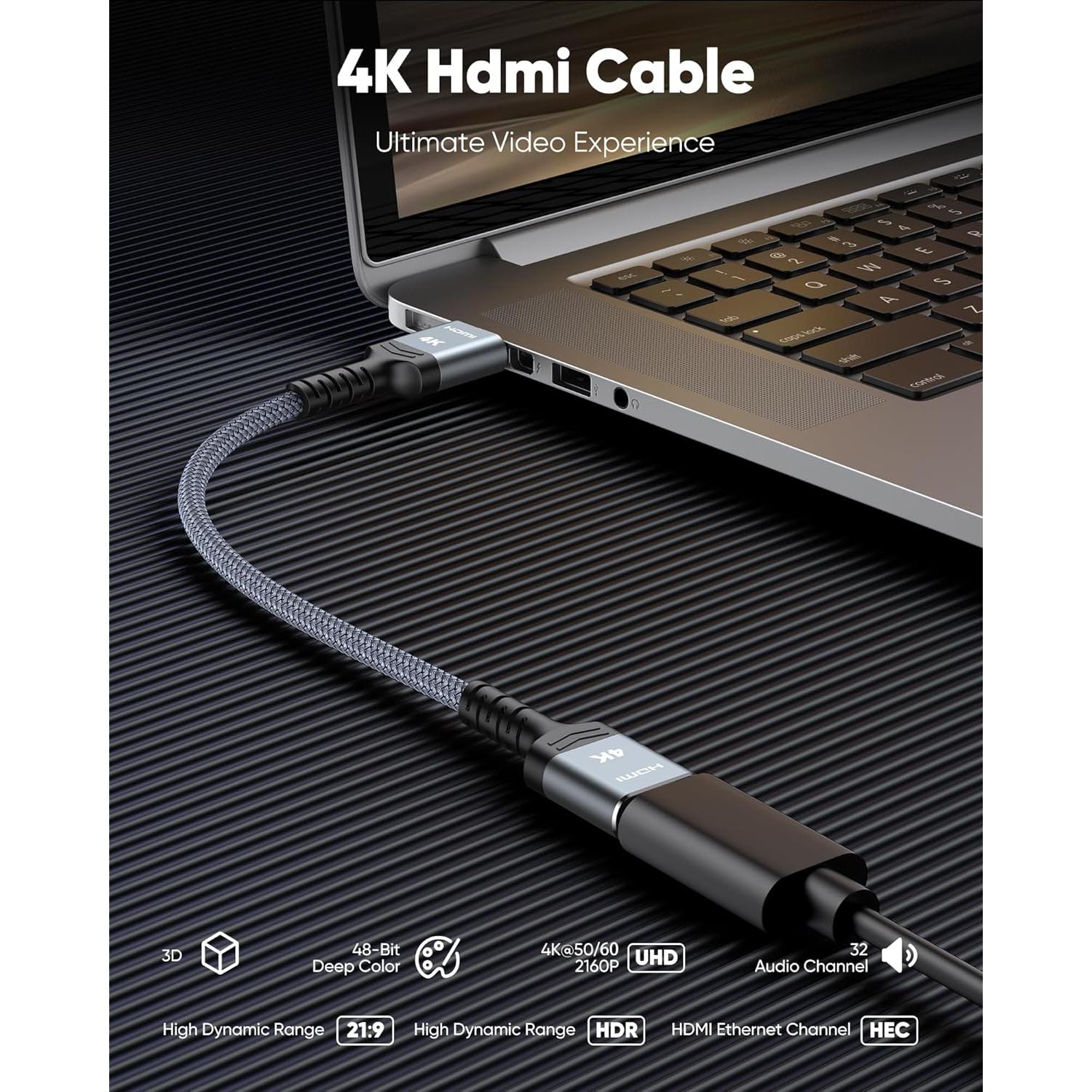 Cable HDMI 4K Highwings 0.32m Alta Velocidad Gris