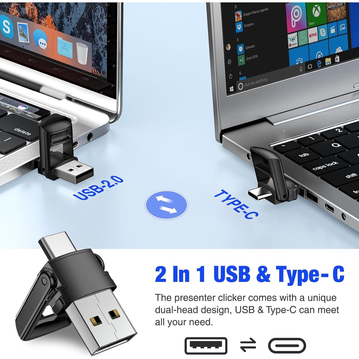Clicker de Presentación Inalámbrico USB Tipo C con Luz Roja