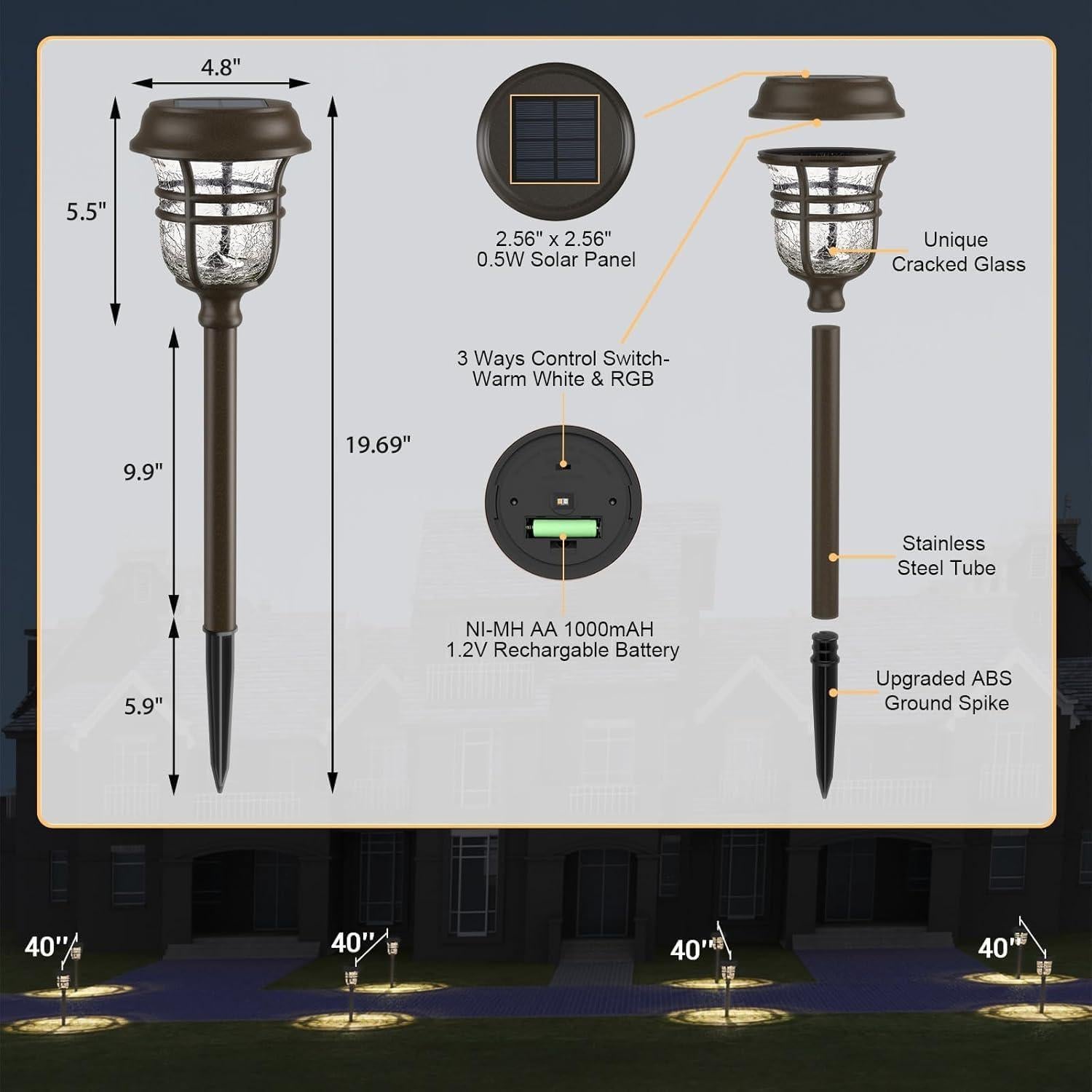 Luces de Camino Solares XMCOSY+ Paquete de 6 IP65 RGB y Blanco Cálido