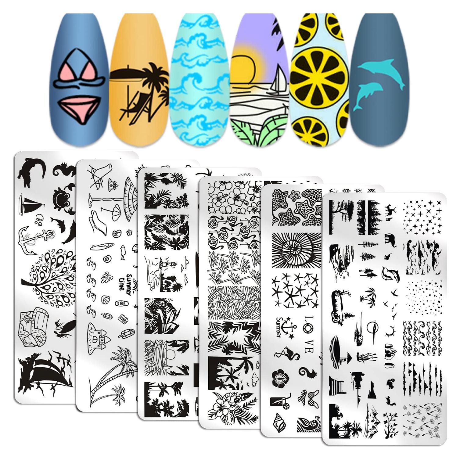 Kit de Estampado de Uñas de Playa WOKOTO - 6 Placas de Arte