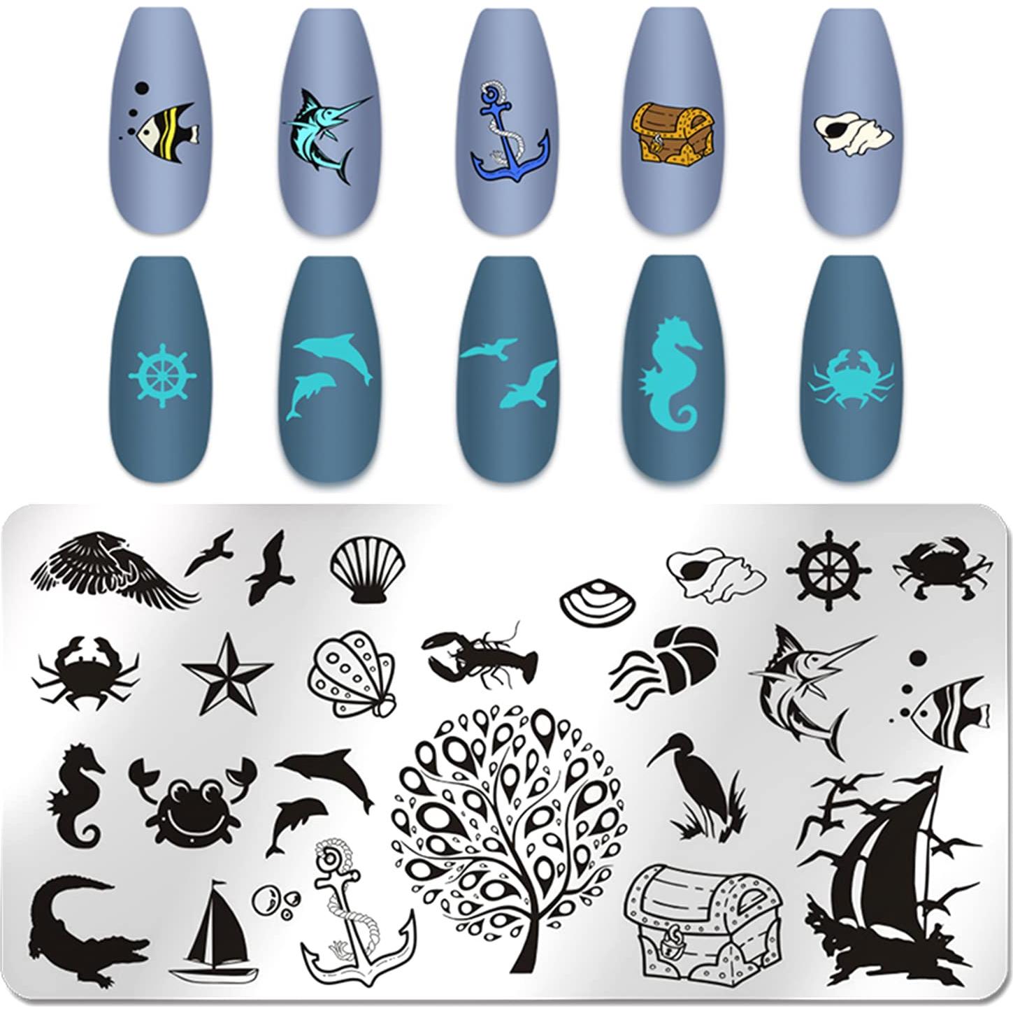 Kit de Estampado de Uñas de Playa WOKOTO - 6 Placas de Arte