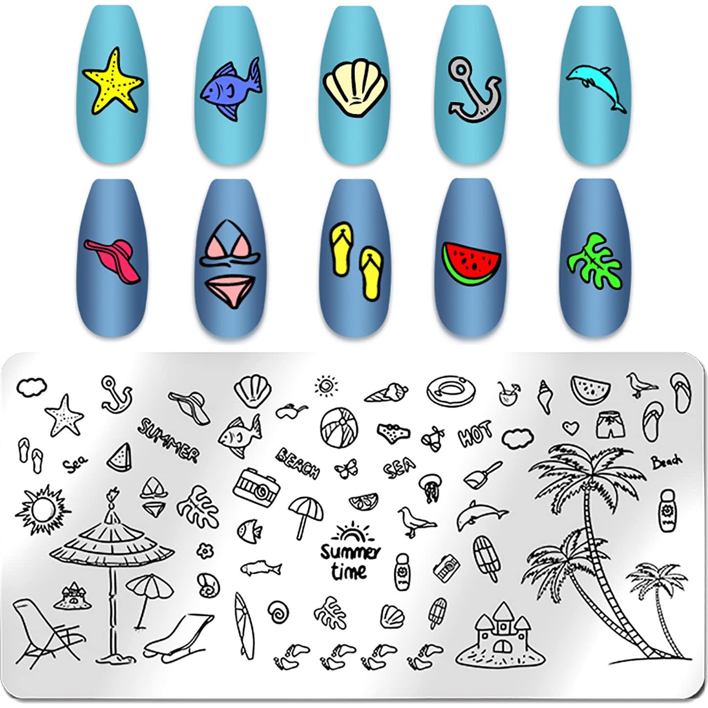 Kit de Estampado de Uñas de Playa WOKOTO - 6 Placas de Arte