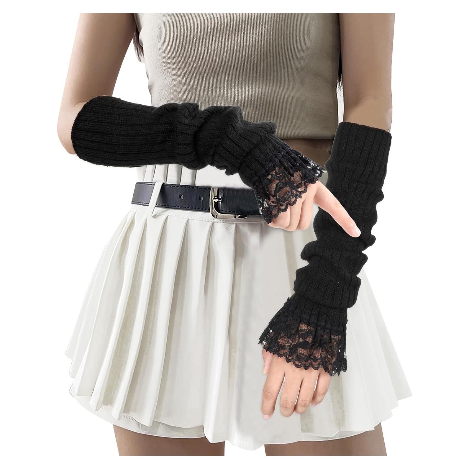 Mangas Calentadoras Sin Dedos Abeillo Blancas de Encaje 40x7.8cm