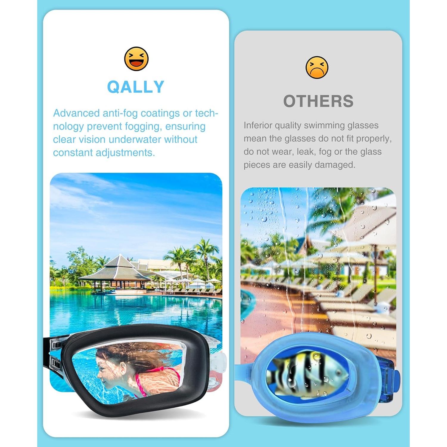 Gafas de natación QALLY para niños UV400 3 paquetes