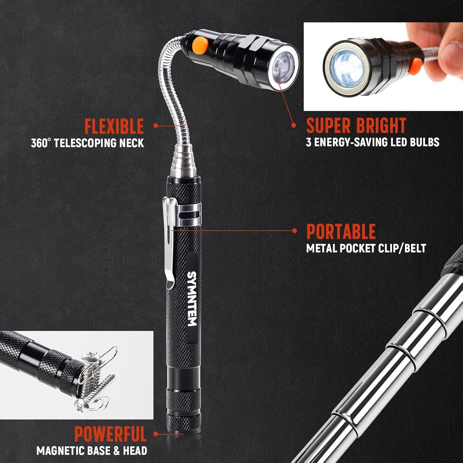 Gifts for Dad, Magnetic Pickup Tool, 6-in-1 Multitool Pen,Includes Touch Screen Stylus, Rulers, Bubble Level, Flathead，Phillips Screwdrivers, Ballpoint Pen, Gifts for Men, Black